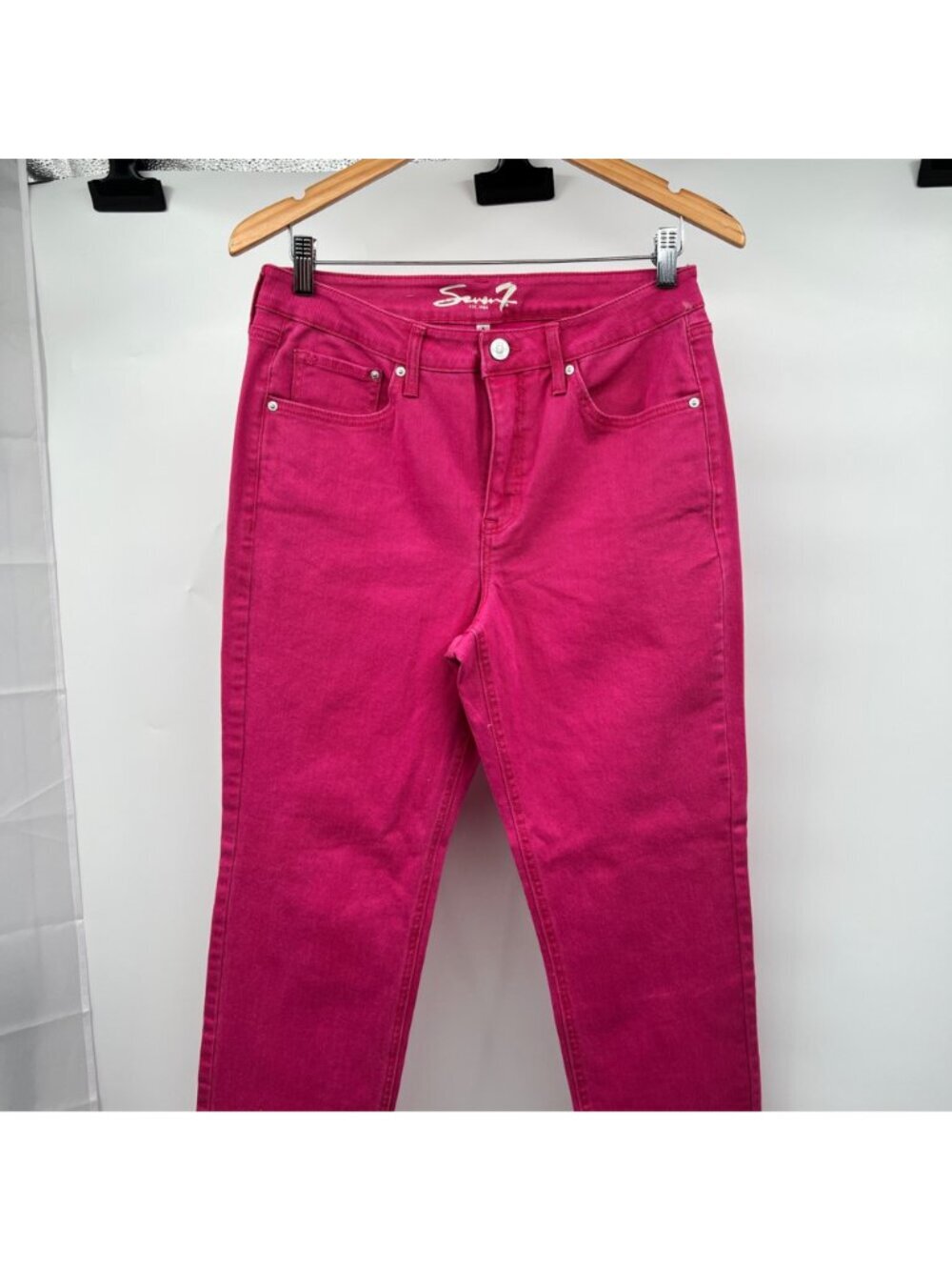 Seven 7 Womens Slim Straight Leg Jeans High Rise Pink Size 6 - Picture 2 of 7